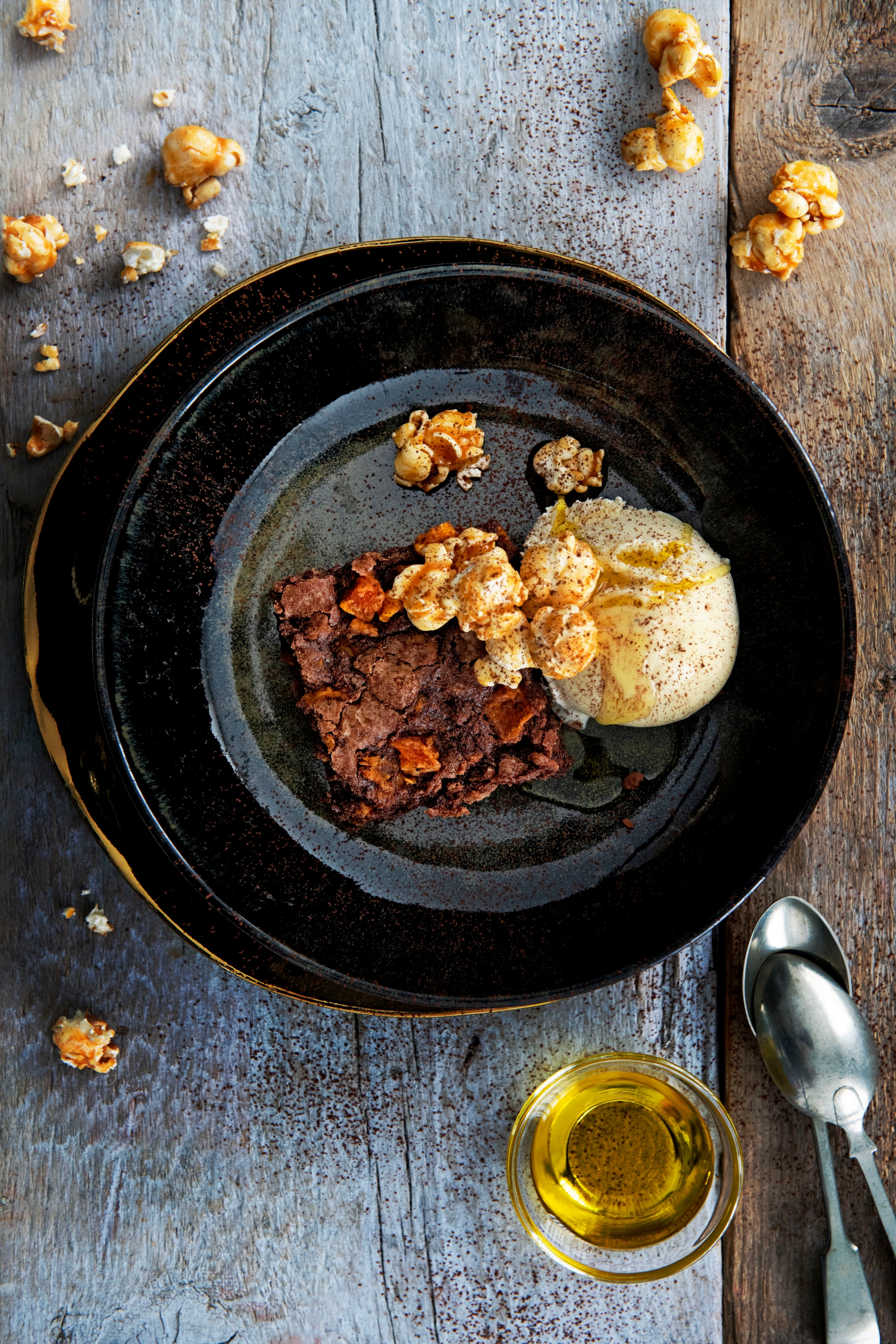 Sweet potato brownie with ice cream