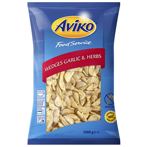 803821 Aviko Wedges Garlic & Herbs 2500g