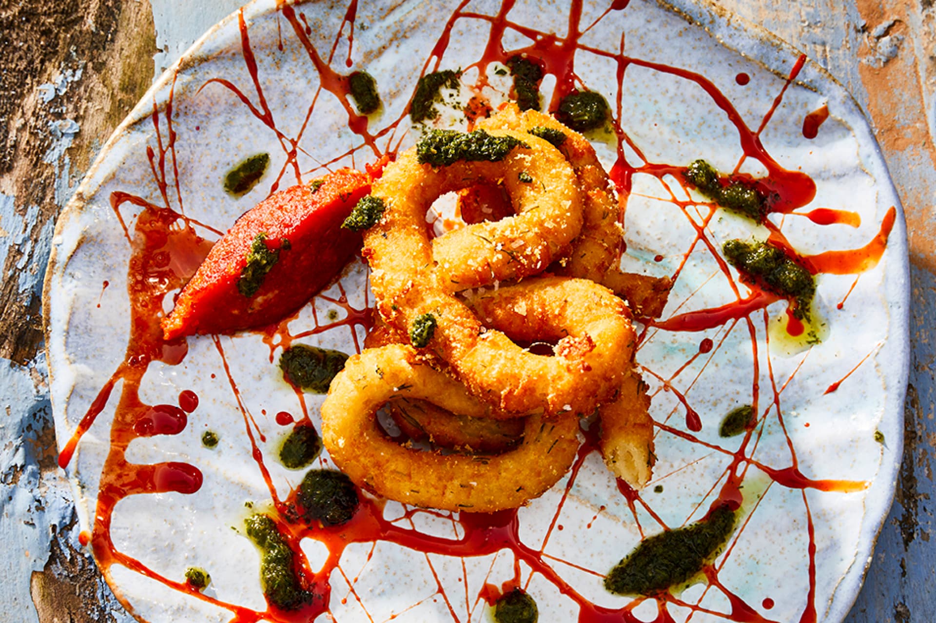 recept_image_fishcake_churros_with_bell_pepper_reduction_and_herb_dressing