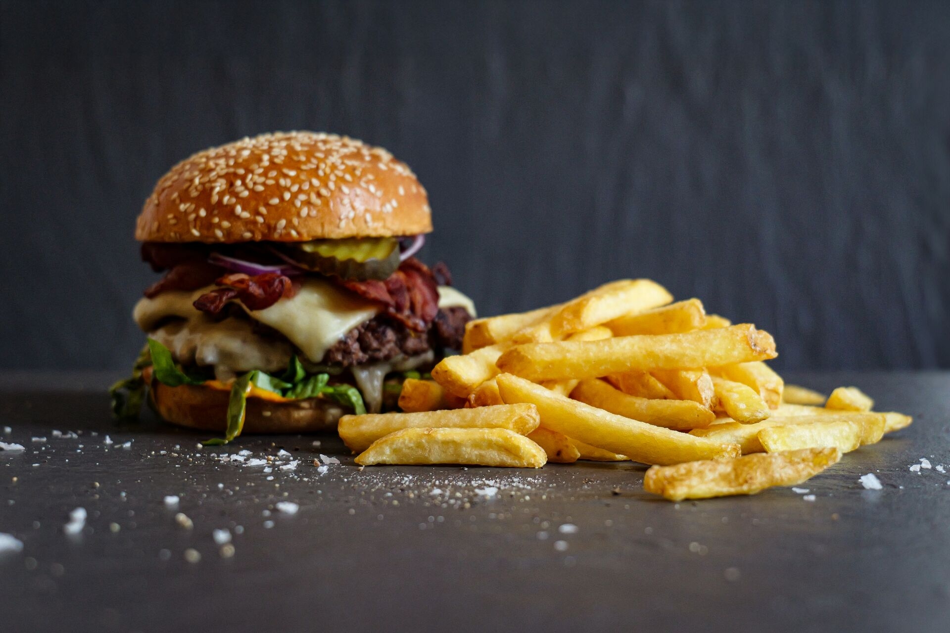 Burger with Premium Crunch Skin On 9.5mm Fries